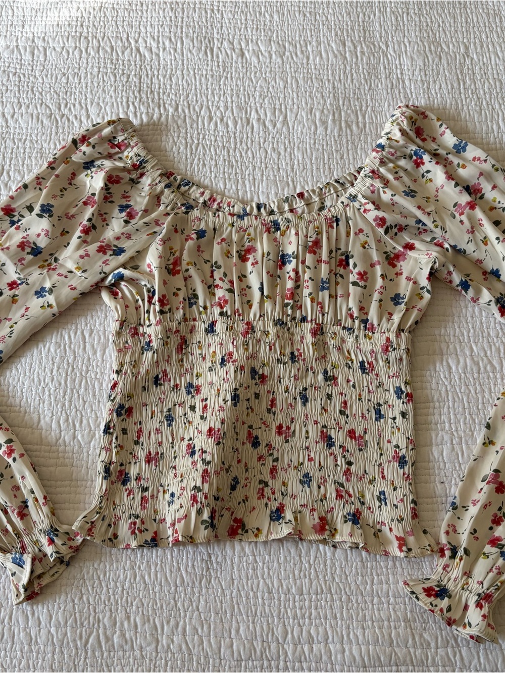 Women’s Cream Floral Smocked Off-Shoulder Top